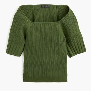 J. Crew Pine Green Square Neck Blouson Short Sleeve Sweater Knit Top M